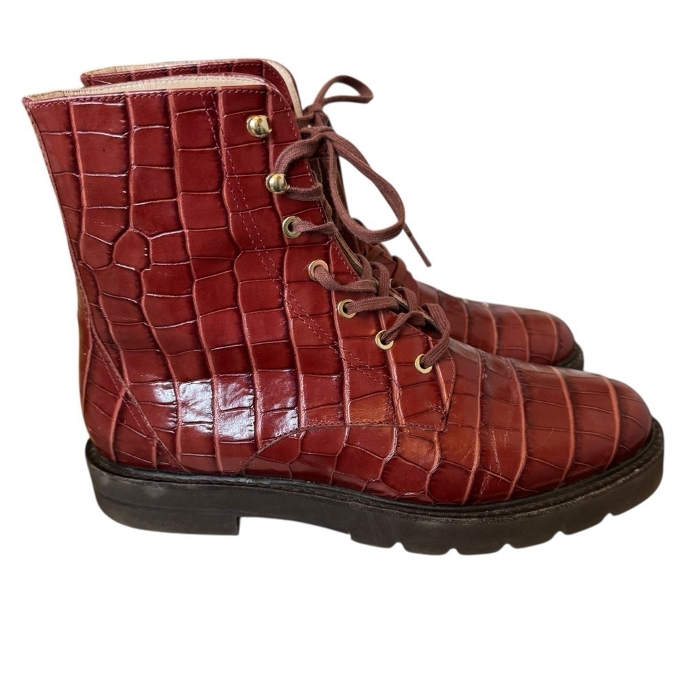 Stuart Weitzman Mila Lift Croc-Embossed Leather Bootie, Size 10.5